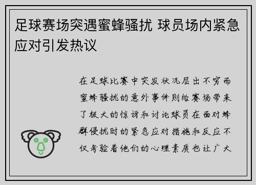 足球赛场突遇蜜蜂骚扰 球员场内紧急应对引发热议