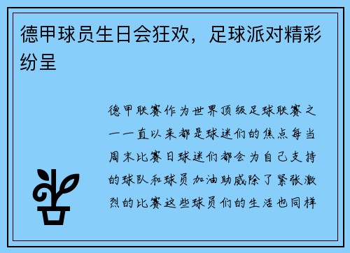 德甲球员生日会狂欢，足球派对精彩纷呈