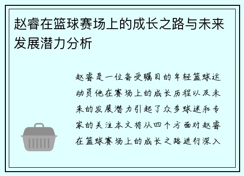 赵睿在篮球赛场上的成长之路与未来发展潜力分析