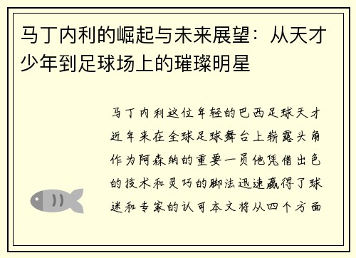 马丁内利的崛起与未来展望：从天才少年到足球场上的璀璨明星