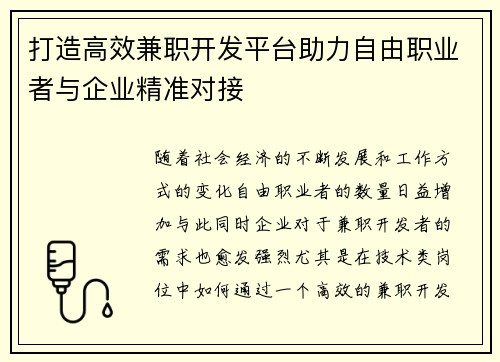 打造高效兼职开发平台助力自由职业者与企业精准对接