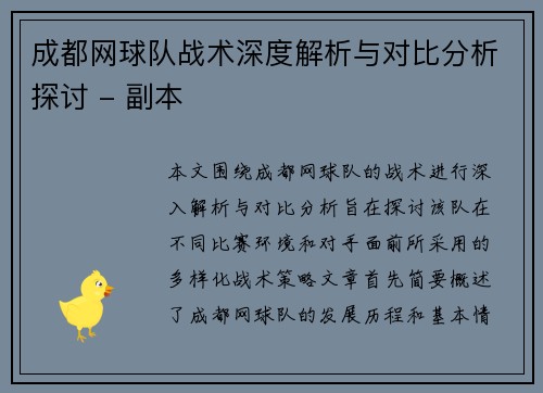 成都网球队战术深度解析与对比分析探讨 - 副本